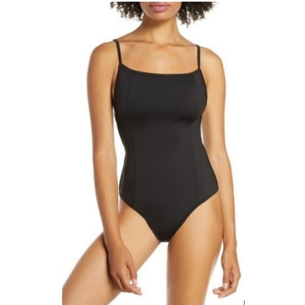 Free People Lila Black Square Neck Low Back Bodysuit Size Small